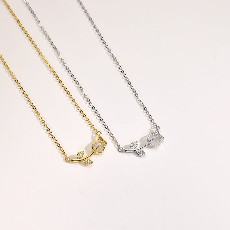 Po 999 Sterling Silver Tulip Necklace Women's 2022 New Summer Light Luxury Niche Clavicle Chain High-end New Style