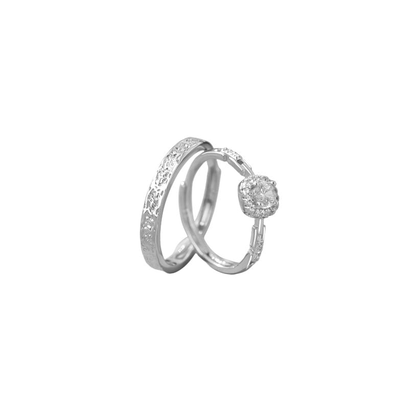 Po 999 Foot Silver Simple Square Zircon Couple's Ring Geometric Fashion Commuter Elegant Fresh Hand Decoration
