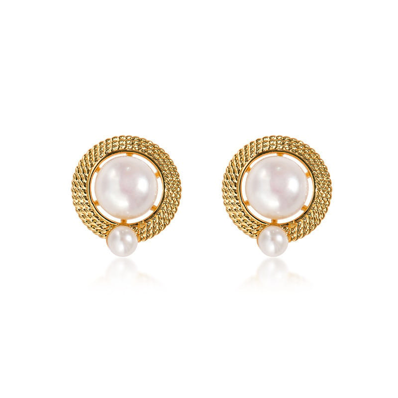 Natural Freshwater Pearl Earrings Fashion Elegant Hat Design Simple Earrings Retro Round Earrings S925 Silver Needle