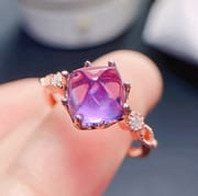 Simple and fashionable natural sugar tower amethyst female ring open mouth 925 silver 8 * 8mm one-piece delivery