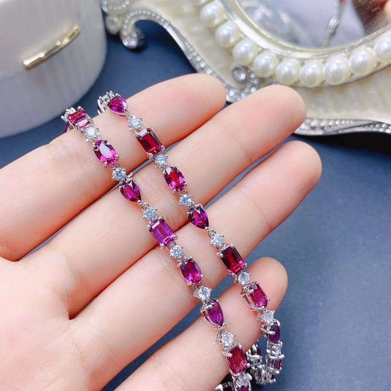 Natural magnesium aluminum garnet bracelet women's 925 silver inlaid magnesium aluminum garnet bracelet gift colorful treasure wholesale