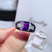 Natural amethyst men's ring wholesale 925 silver live mouth adjustable store dealer goods