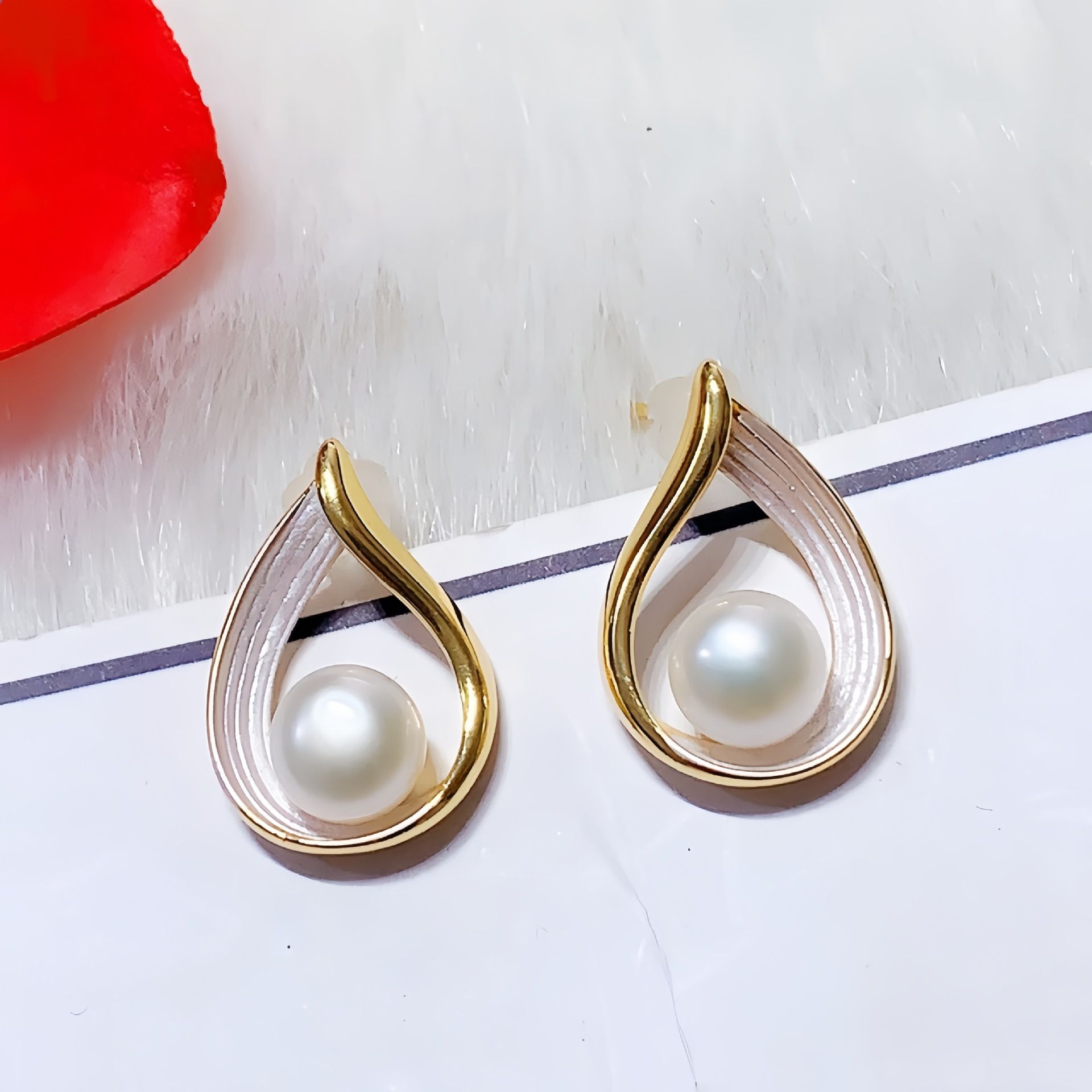 Natural Freshwater Pearl Earrings Water Drop Arc Drop Glaze Light Luxury High-grade Earrings New Chinese Style Elegant High-grade Earrings