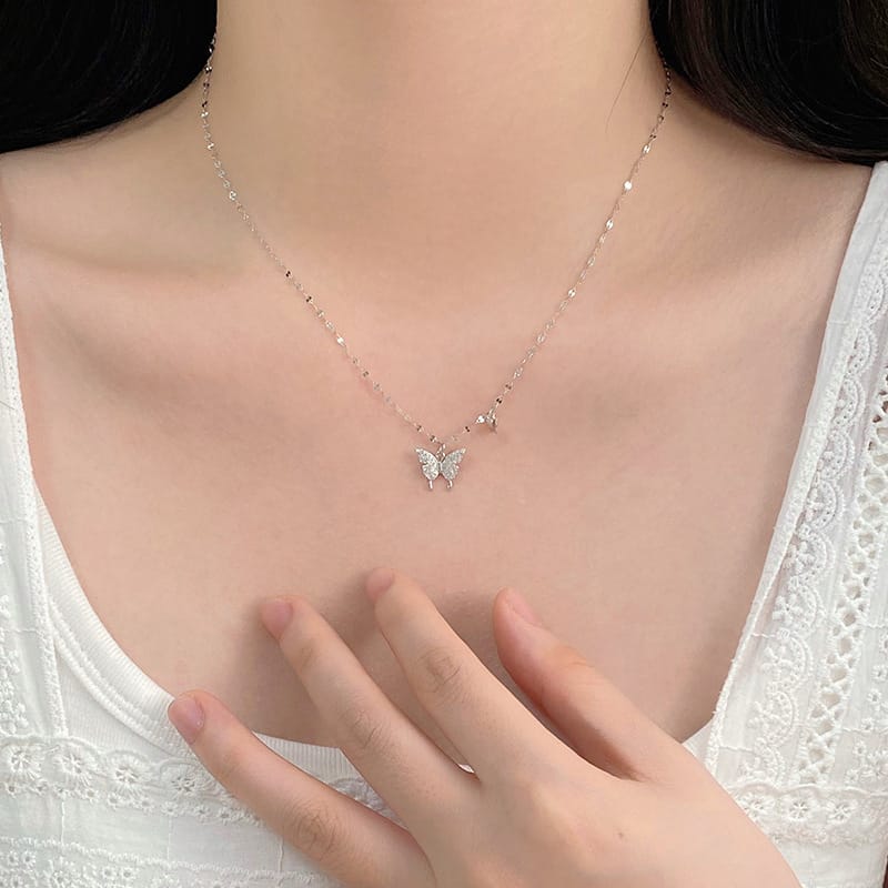 Custom S999 Sterling Silver Butterfly Necklace Autumn and Winter Light Luxury High-end Sense New Niche Design Pendant Explosive Clavicle Chain
