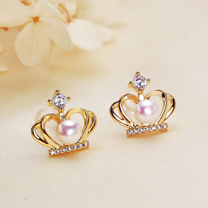 Pearl Necklace Set Women's Crown Mother Chain Freshwater Pearl Earrings Necklace Set