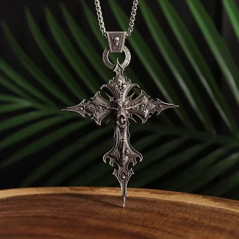 Amazon Cross-border Personality Retro Gothic Cross Skull Pendant Necklace European and American Fashion Exaggerated Pendant