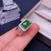 Natural Hetian Jasper Ring 925 Silver Inlaid Natural Hetian Jasper Ring Wholesale Men's Ring