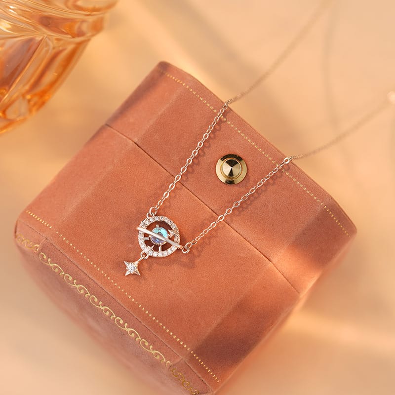 Po S999 Silver Fantasy Star Moon Planet Eight Mans Star Necklace Women's Design Sense Advanced Sense Clavicle Chain Generation Hair