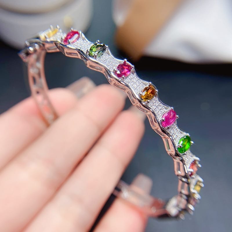 New arrival natural tourmaline stone bracelet 925 silver inlaid gift wholesale