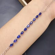 S925 silver inlaid simple fashion natural sapphire bracelet 3 * 5mm advanced sense design live broadcast supply
