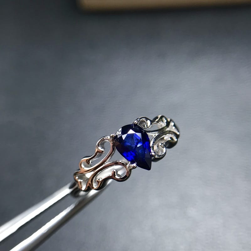 African Sapphire Ring 925 Silver Inlay Color Dark Blue Beautiful Wholesale