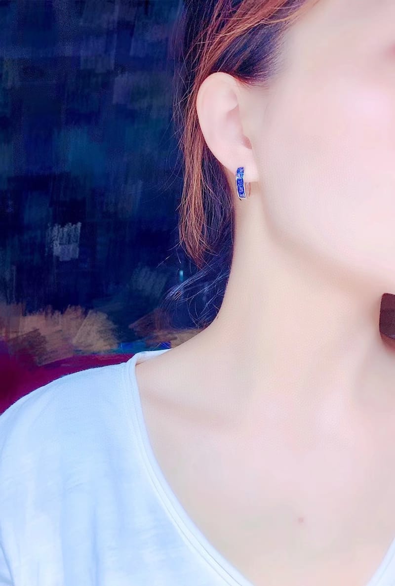 Natural Sapphire Ear Buckle 925 Silver Square Gemstone Fashion Design Color Treasure Supply Chain