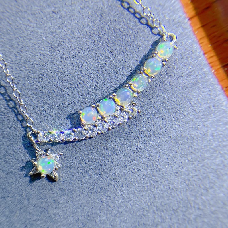 Natural Colorful Opal Necklace High-grade Niche Design 925 Silver Fashion Exquisite Over-tested