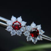 Large 925 Silver Inlaid Garnet Earrings Exaggerated Thick and Heavy Photographed with Silver
