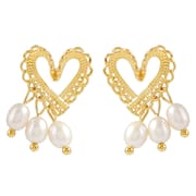 Natural Freshwater Rice-shaped Pearl Earrings Hollow Love Lace Exquisite Court Style Earrings Women's Fashionable Light Luxury Earrings