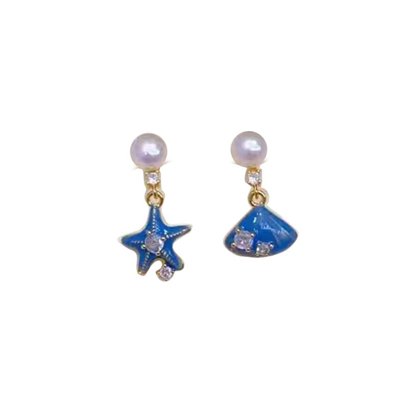Natural Freshwater Pearl Earrings Starfish Shell Blue Earrings Women's Fashion Simple High-end Sense Earrings Internet Celebrant Earrings