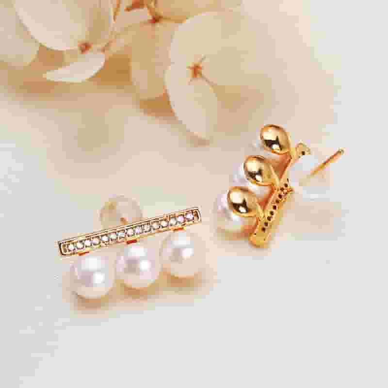 Balance beam inlaid zircon freshwater pearl earrings niche high-end design earrings personality temperament luxury trendy earrings