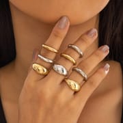 Europe and the United States cross-border geometric metal wind lava line ring four-piece irregular smooth opening ring suit