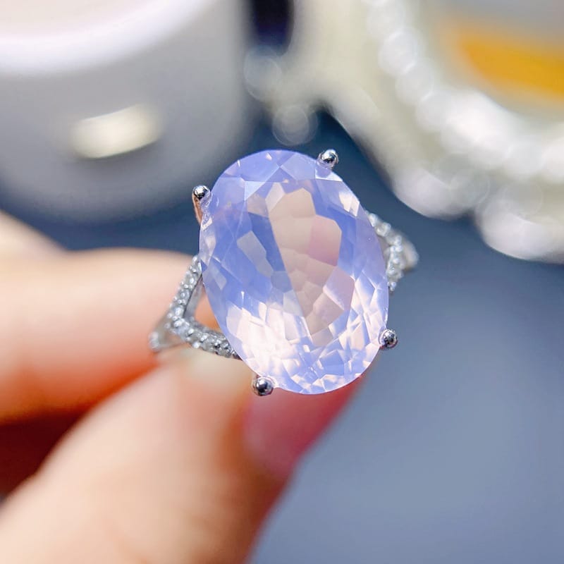 Simple natural lavender amethyst ring live 925 silver inlaid natural lavender live overseas supply