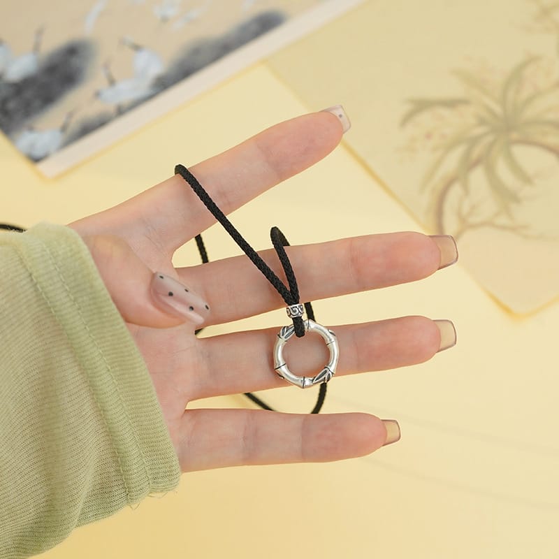 Po S999 Silver Slub Ring Necklace New Style Chinese Style Elegant All-match Elegant Niche Clavicle Chain for Hair