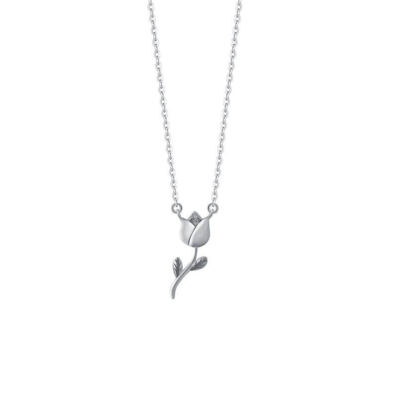Po S999 Silver Tulip Necklace Fresh and Sweet Artistic Style Cute Simple Sweet Sister's Clavicle Chain