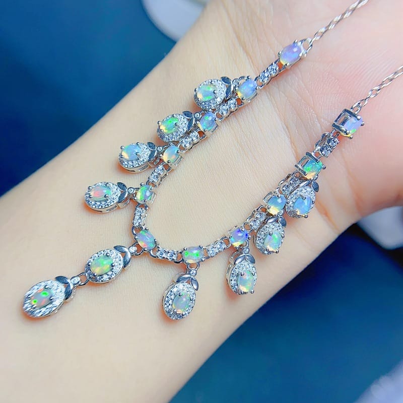 New natural opal necklace 4*3mm necklace dress evening Gift necklace 925 silver ladies pendant live wholesale
