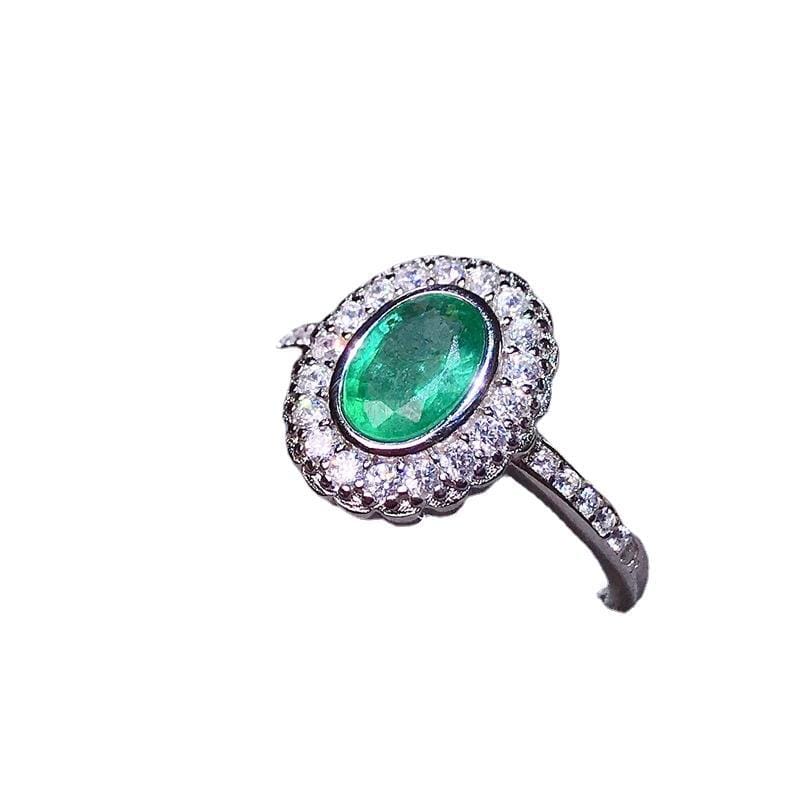 Real photos around drill natural Zambia 5*7 emerald ring 925 silver live support re-inspection