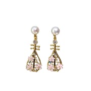 Natural Freshwater Pearl Earrings New Chinese Style National Style Beautiful Drop Oil Peach Blossom Pipa Earrings Advanced Earrings New Style