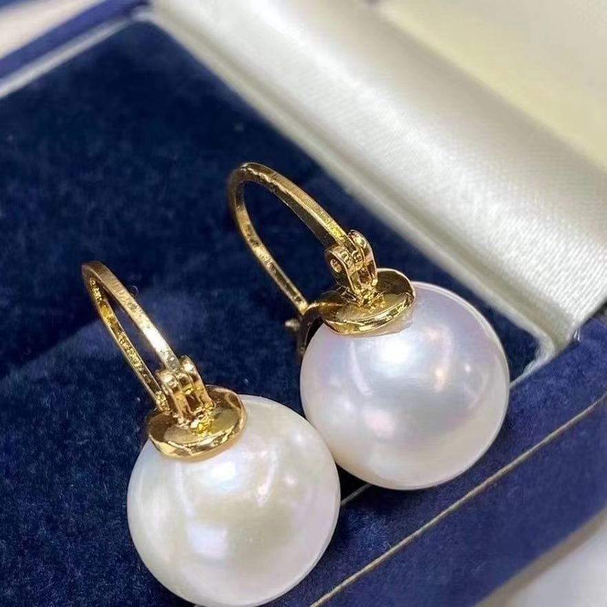 Freshwater pearl earrings 10-11mmm large point round high-gloss pearl earrings niche high-end earrings