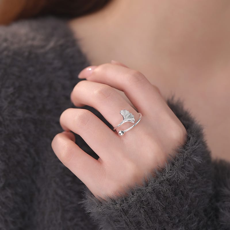 Po S999 Silver Ginkgo Ring Unique Design Cold Style Niche Design Fresh Elegant Bracelet