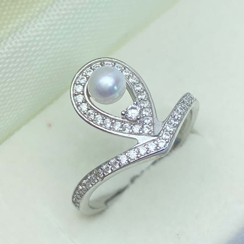 Freshwater small Pearl bulb grade almost flawless S925 Silver fashion simple women's combination ring