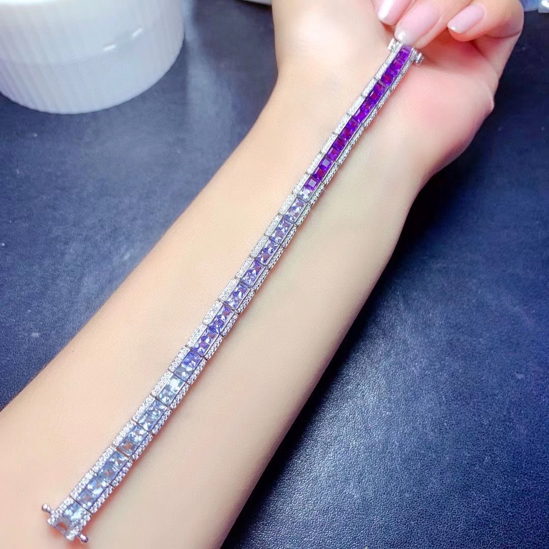 Duobao Bracelet Natural Tanzanite Amethyst Topaz Hot Sale K Gold Design 925 Silver Wholesale