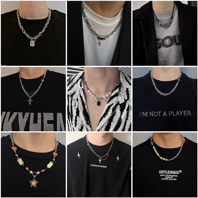 Cross zircon non-fading titanium steel necklace men's all-match high-end sense Cuban chain personality niche neck chain necklace