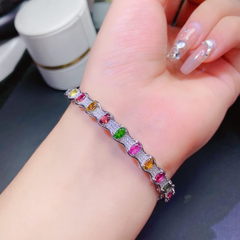 New arrival natural tourmaline stone bracelet 925 silver inlaid gift wholesale