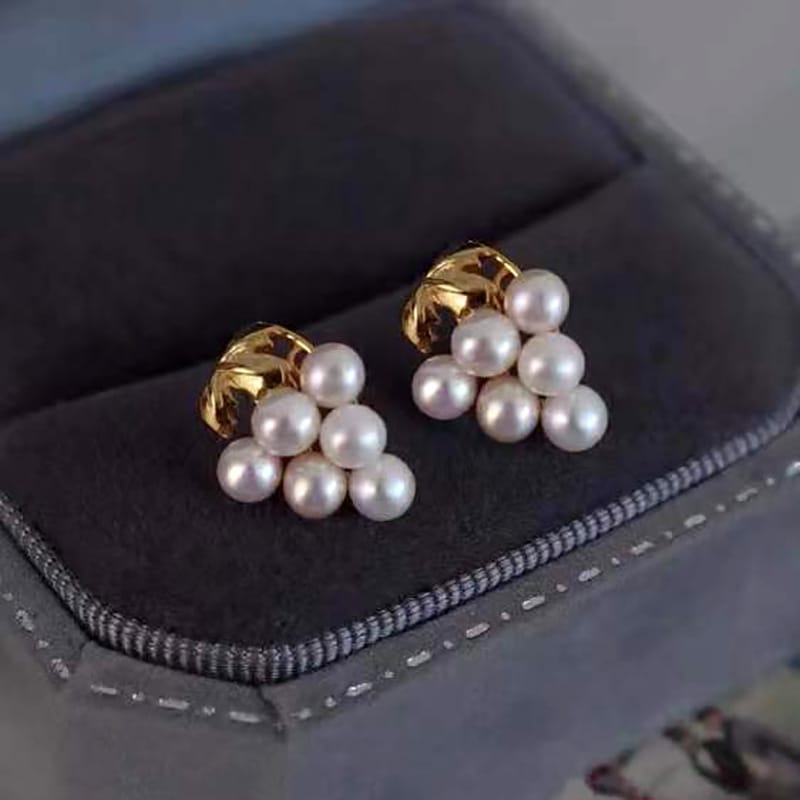 Natural Freshwater Pearl Earrings Grape String Retro Elegant Ear Studs Exquisite Simple Earrings Advanced Sense New Earrings