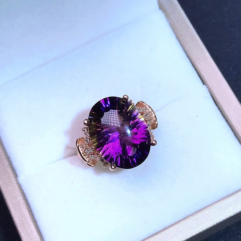 Purple Yellow Crystal women's ring 925 silver inlaid purple yellow crystal women's ring one-piece delivery open mouth adjustable