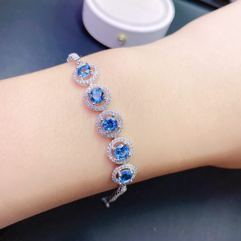 Natural London Blue Topaz Bracelet Small Fresh and Beautiful 925 Sterling Silver Live Delivery Store