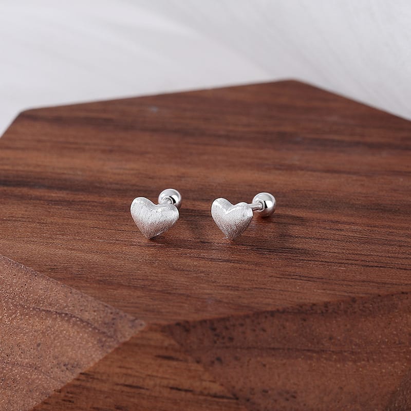 Po S999 Foot Silver Cold Wind Wire-drawing Love Screw Earrings Female Personality Commuter Student Gift Earrings