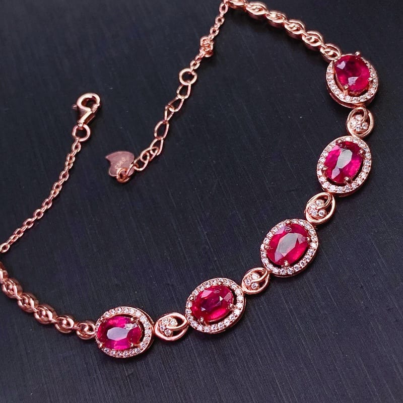 Live delivery ruby bracelet 925 silver Ruby women's bracelet with extended chain one-piece delivery