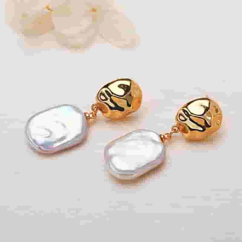 Pearl earrings white square French baroque shaped beads freshwater pearl earrings earrings foreign trade cross-border