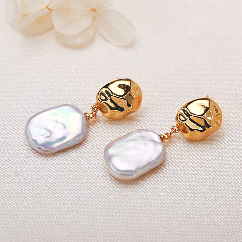 Pearl earrings white square French baroque shaped beads freshwater pearl earrings earrings foreign trade cross-border