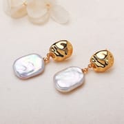 Pearl earrings white square French baroque shaped beads freshwater pearl earrings earrings foreign trade cross-border