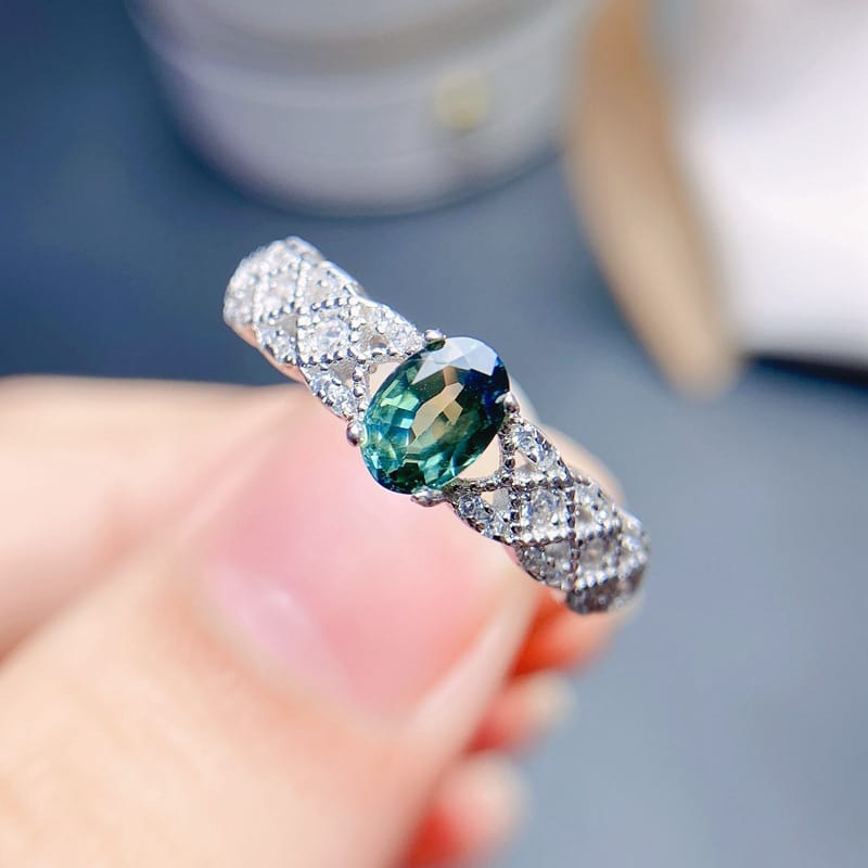 Lace natural sapphire female ring 925 silver open mouth 6 * 4mm exquisite beauty ring TikTok exclusive
