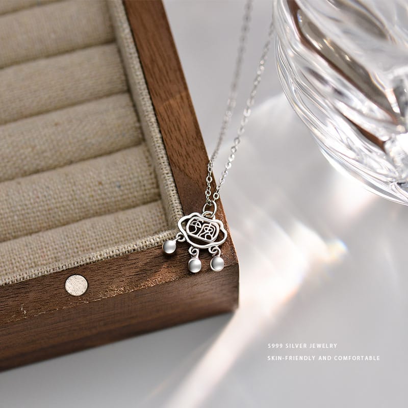 Bao S999 pure silver safety lock necklace light luxury new Chinese style national style national fashion niche design sense ethnic style necklace