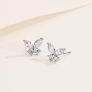 S925 Sterling Silver Butterfly Earrings Light Luxury Simple Love Insert Flash Zirconium All-match Earrings Cross-border New