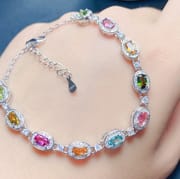 Fresh tourmaline bracelet 925 silver inlaid natural tourmaline bracelet women's bracelet one-piece delivery live broadcast supply