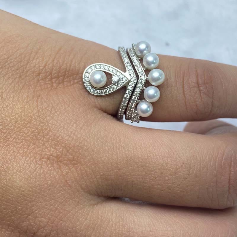 Freshwater small Pearl bulb grade almost flawless S925 Silver fashion simple women's combination ring