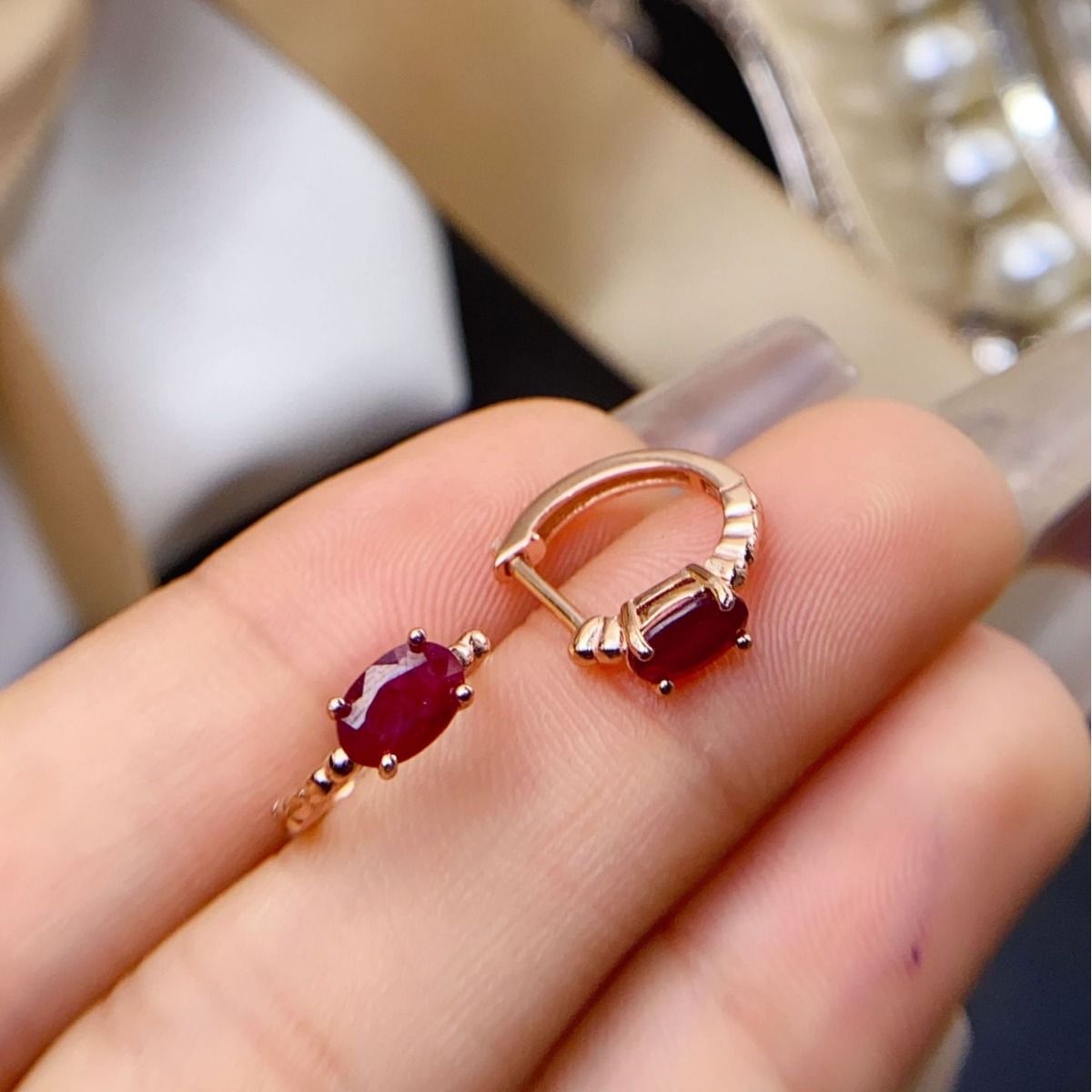 Natural burn Myanmar pigeon Red Ruby 925 silver inlaid ruby stud earrings women's stud earrings