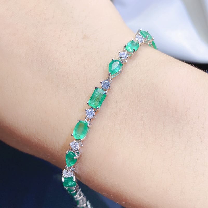 Emerald women's bracelet 925 silver inlaid natural emerald bracelet women's bracelet live supply wholesale