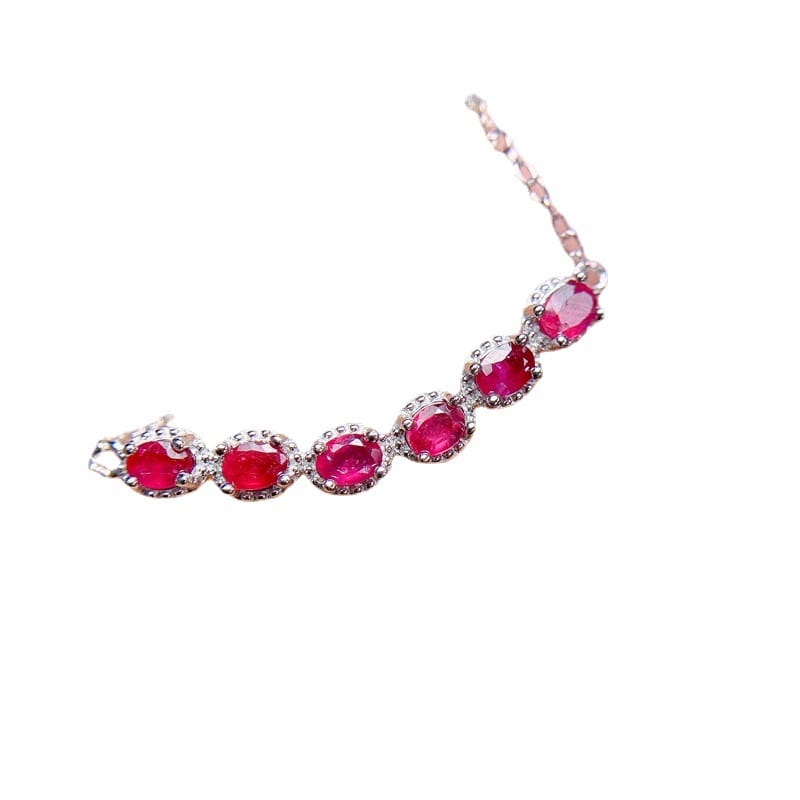 Fashion natural New burnt Ruby evening gift 925 silver inlaid ruby with Row Women's clavicle necklace wholesale
